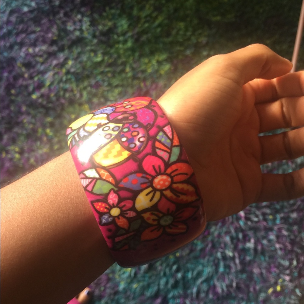 Fushia floral bangle w/ multi colors - Bora Bora